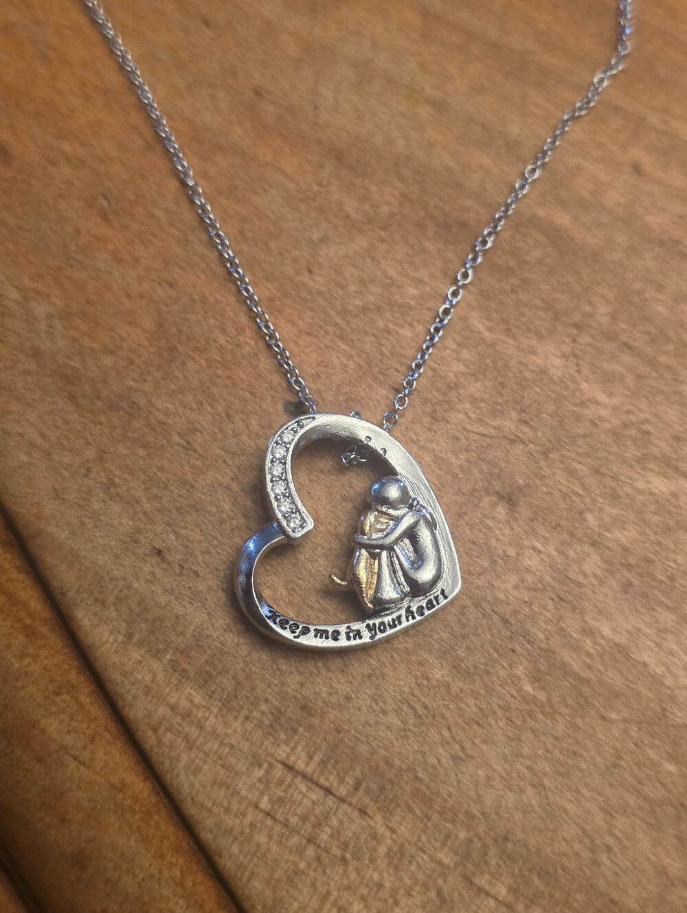 Sterling Silver 925  Keep Me In Your Heart Pet Love Dog Necklace 1” Pendant